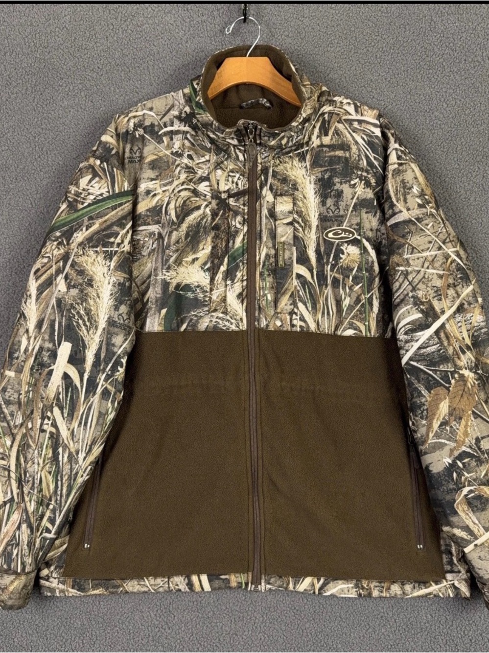Mens Medium Drake Waterfowl Max 5 Camo Fleece Lined Full Zip Jacket